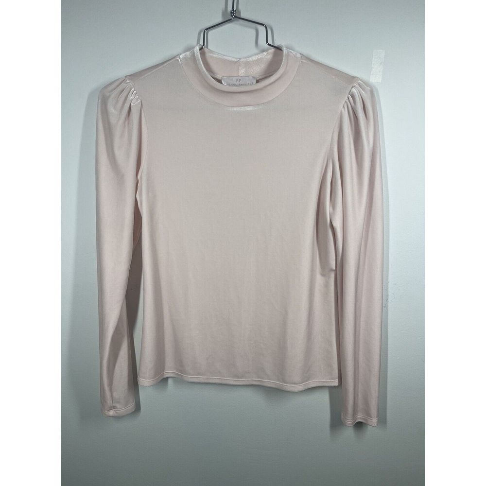 Rachel Parcell light pink velvet shirt‎ top blouse puff sleeve mock neck Size S